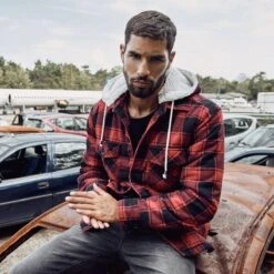 Brandit Hooded Lumberjacket Rot-schwarz -Angebote Outdoor Kleid Store hooded lumberjacket rot schwarz3